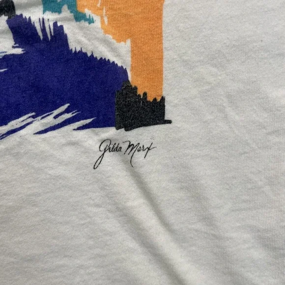 Vintage GILDA Marx art shirt mens Large white 1990s single stitch abstract - Picture 3 of 9